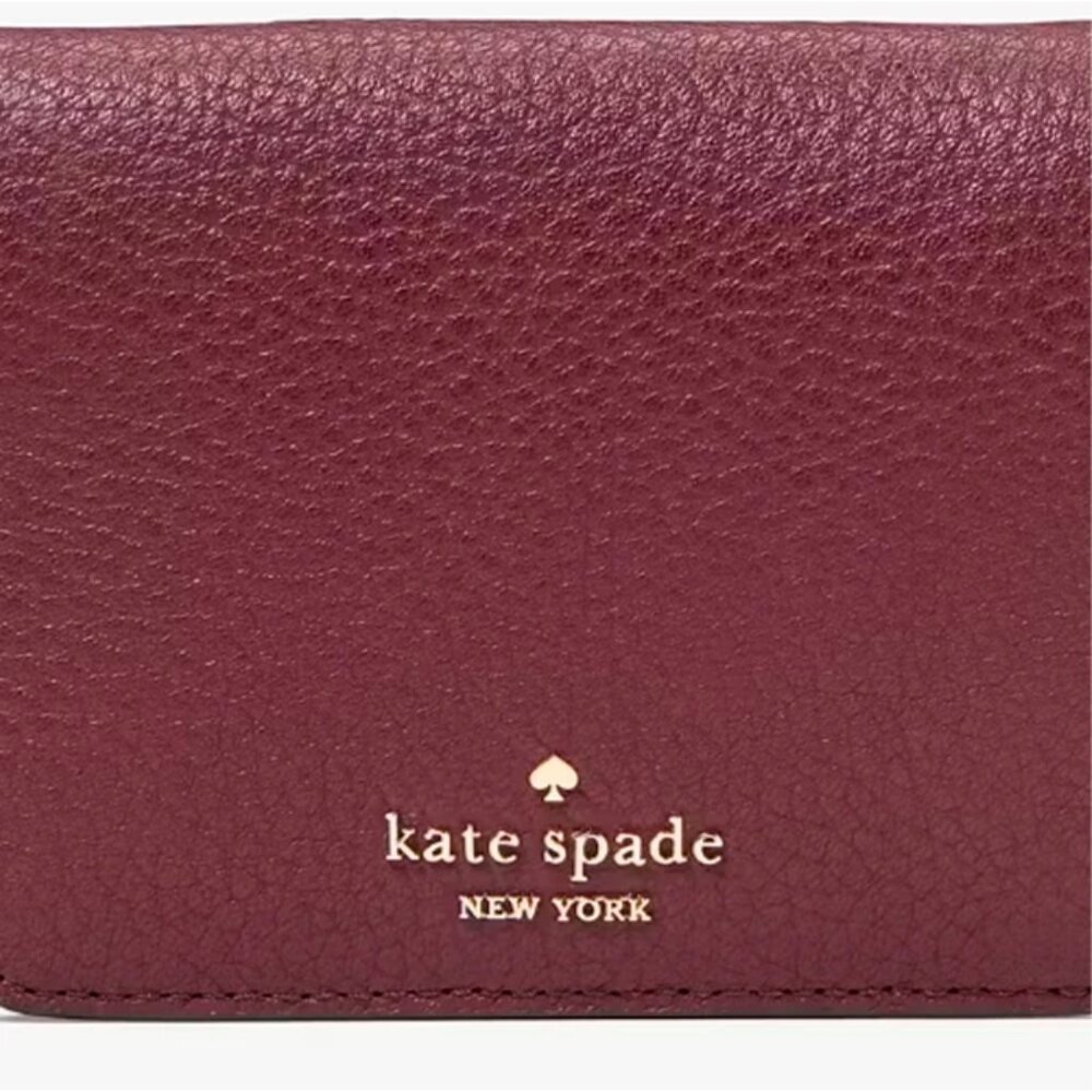 S Kate Spade Lena Small Bifold Wallet Cherrywood Leather KH788 NWT $179 Dark Red - Picture 5 of 6